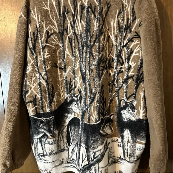 Vintage Women’s Black Wolves Tan Fleece Teddy Zip-Up Jacket Nature Size XL - Picture 10 of 13